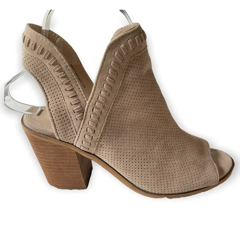 Steven Madden Ankle Boots Marco Suede Perforated Open Toe Sling Back Sandals 6.5